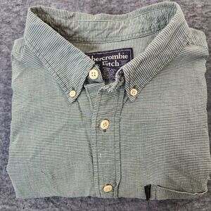 Abercrombie & Fitch Button Down Shirt Mens L Green Gingham Check Long Sleeve
